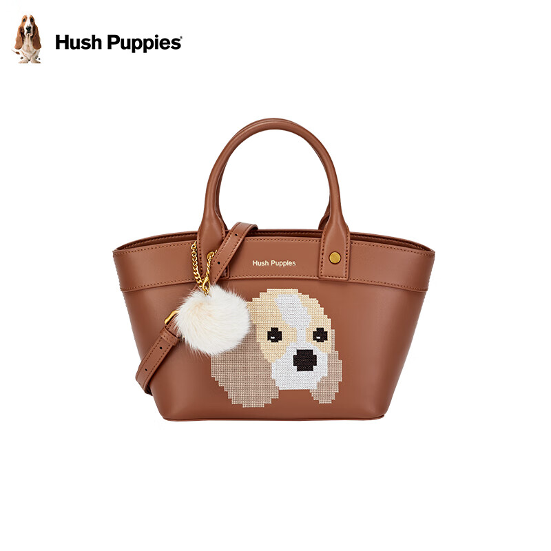暇步士(hush puppies)手提包女优雅可爱包包女包品牌小狗刺绣款单肩包