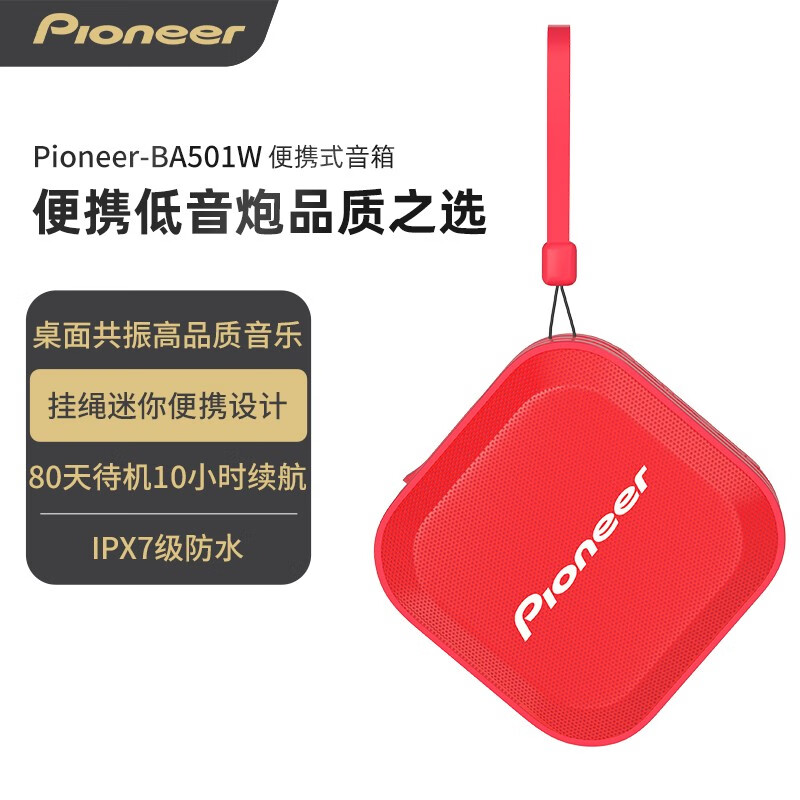 先锋（Pioneer） 便携式蓝牙音箱低音炮户外音箱迷你可免提通话7级防水设计桌面无线扬声器小音响 红 7级防水长续航音响（9成新） B501W