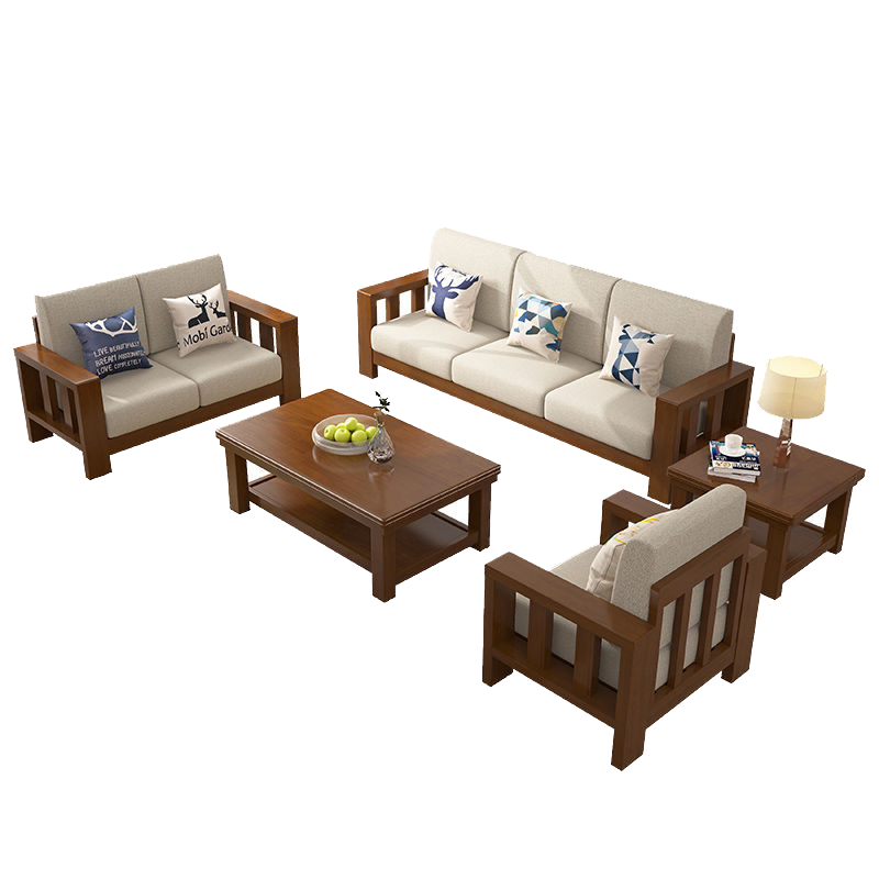 盛浪办公沙发茶几组合木质沙发新中式沙发轻奢冬夏两用沙发接待沙发 1+2+3+长几