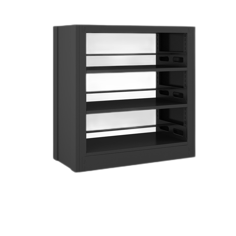 炎恩家用书架落地铁艺简易收纳架图书馆现代简约钢制书架书房客厅置物架 磨砂黑双面3层主架(1米高)