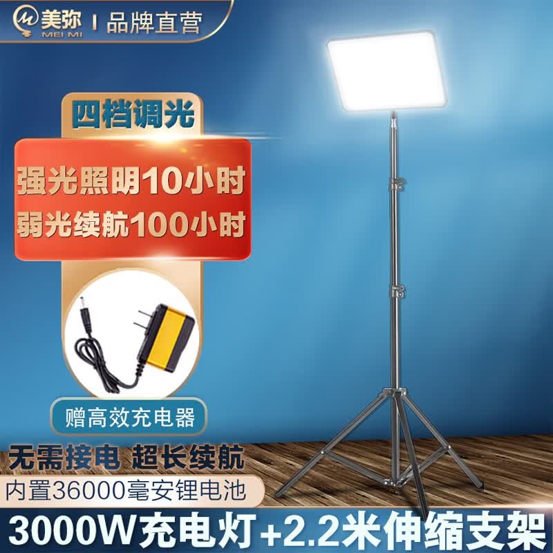 美弥摆摊夜市灯地摊充电式灯泡超亮户外照明露营灯无线应急强光露营灯 3000W白光【2.2米伸缩灯架】