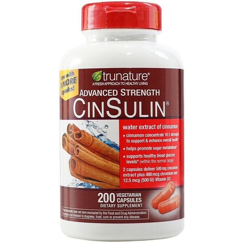 trunaturecinsulin糖酵母铬肉桂胶囊美国进口含维生素d3肉桂粉精华降