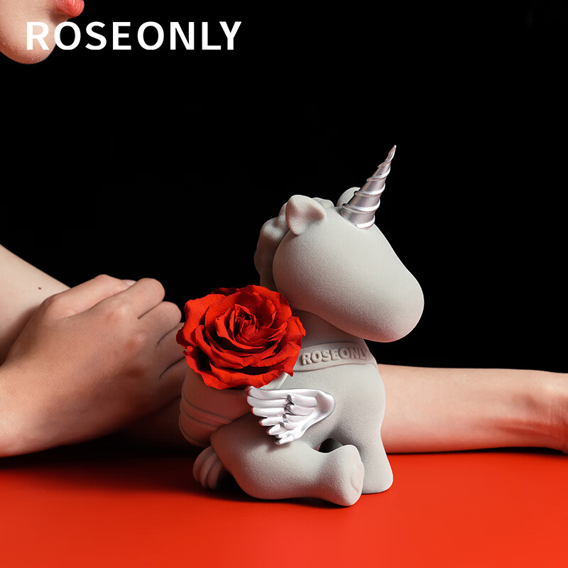 諾誓roseonly公仔唯爱独角兽红色永生花礼盒送女友生日纪念情人节礼物