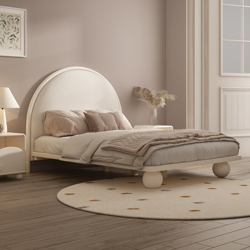 优卡乐园 床 现代简约实木儿童床男孩一米五卧室女孩小床奶油ins风