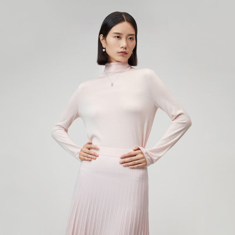 OVV【可机洗黄金羊毛】秋冬热卖女装基础高领长袖针织衫 裸粉（净色）C1 M