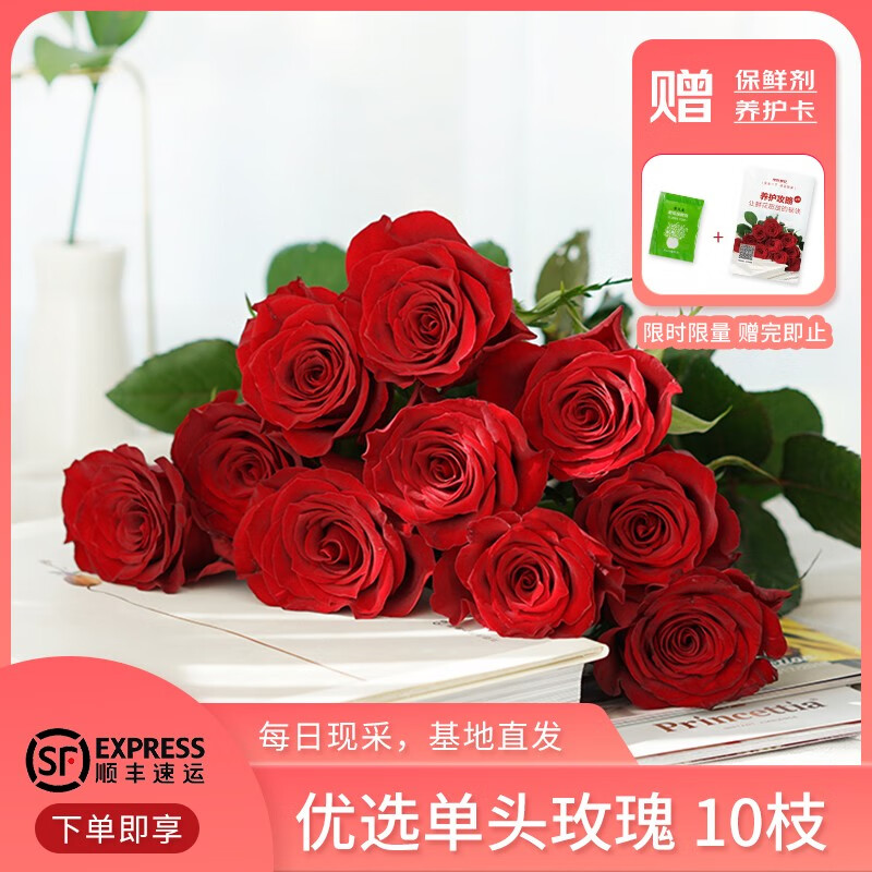 简势（jianshi）鲜切花品质玫瑰花鲜花生日礼物女云南昆明基地直发 红玫瑰10枝