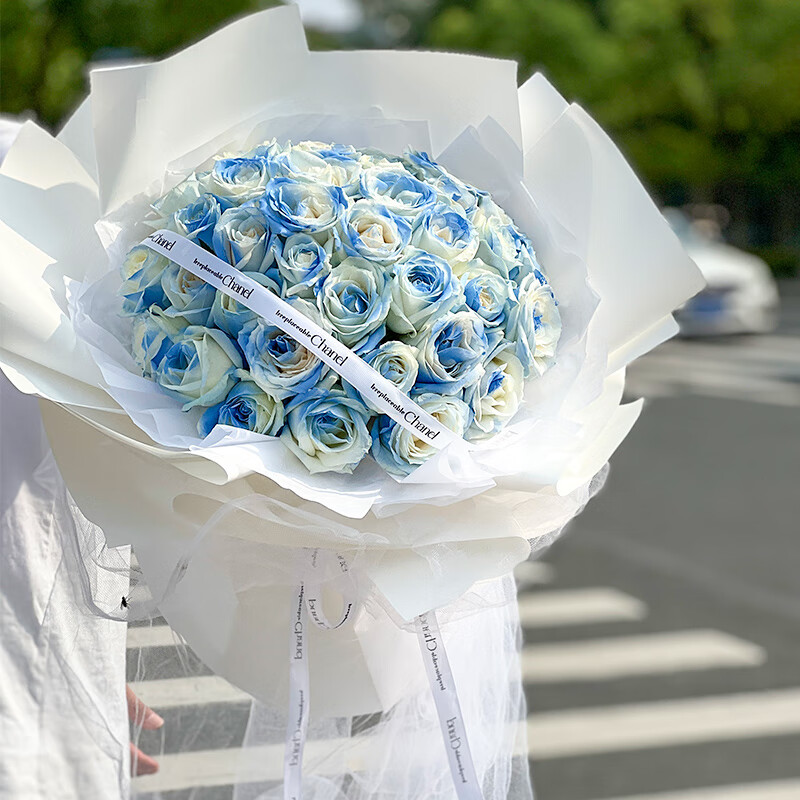 蓝玫瑰鲜花速递同城生日花束全国配送济南 【主图款】33朵碎冰蓝花束