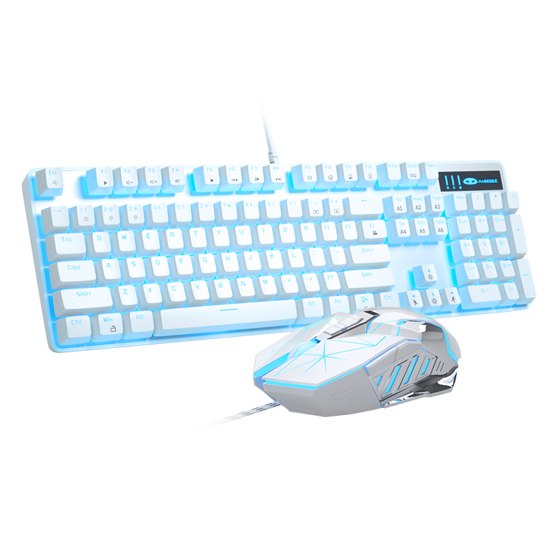 MageGee 机械风暴套装 真机械键盘鼠标套装 机械键鼠套装 背光游戏台式电脑笔记本键鼠套装 白色蓝光 青轴 144元
