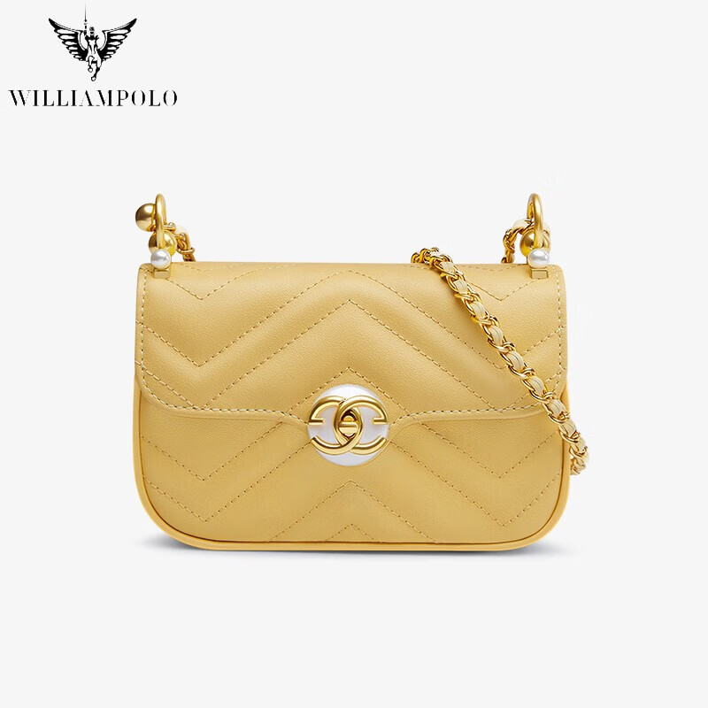 williampolo英皇保罗女包单肩斜跨包女潮流时尚金珠链条包包包女 黄色