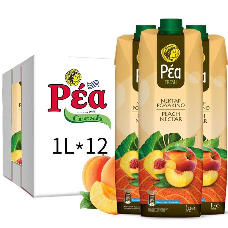 葩莉亚【临期促销】希腊原装进口桃子汁果蔬汁 饮品果汁饮料 1L大瓶装  桃汁1L*12盒（到2026/5/19）