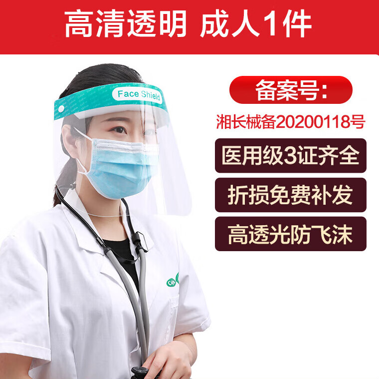 医用防护面罩儿童隔离护目罩脸罩面屏防雾医护护目镜 成人面罩1个