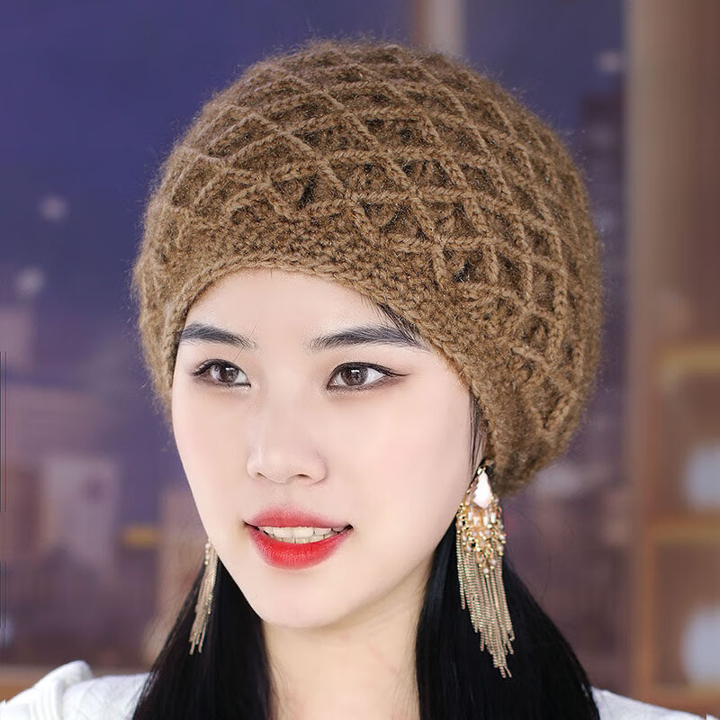 德朔中老年帽子女妈妈戴的秋冬新款松鼠绒蓬松柔软针织毛线帽钩花包头