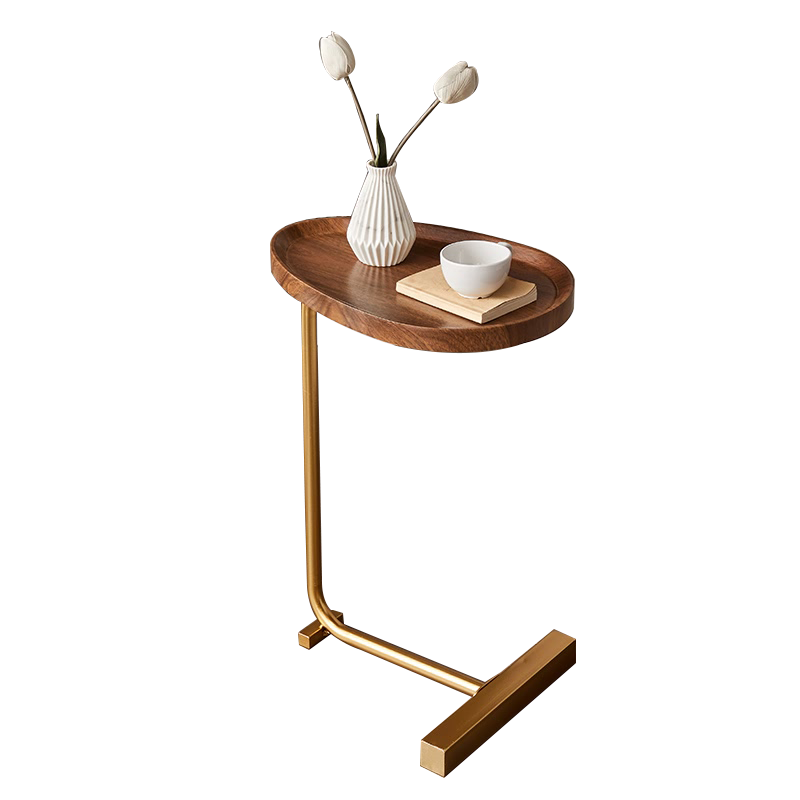 美林源小户型迷你边几沙发边柜床头边几创意简约小茶几实木角几小桌子轻奢铁艺茶台 C型小边几【胡桃色+金色架】
