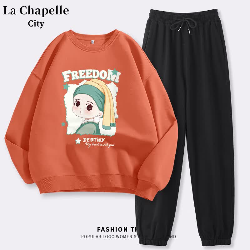 La Chapelle City拉夏贝尔墨绿色圆领卫衣休闲裤套装女秋冬款2023新款慵懒风两件套 暖橘珍珠少女+黑纯色 L怎么看?