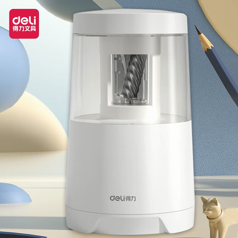 得力(deli) 卷笔刀 电动削笔器 铅笔转笔刀 刨笔器 削笔机 白色【va5