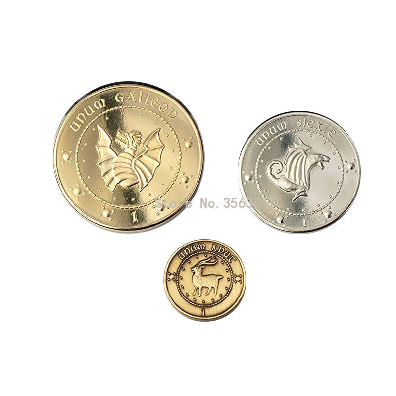 potter 古灵阁金币金加隆银西可纳特纪念币 三枚古灵阁币(金银铜)