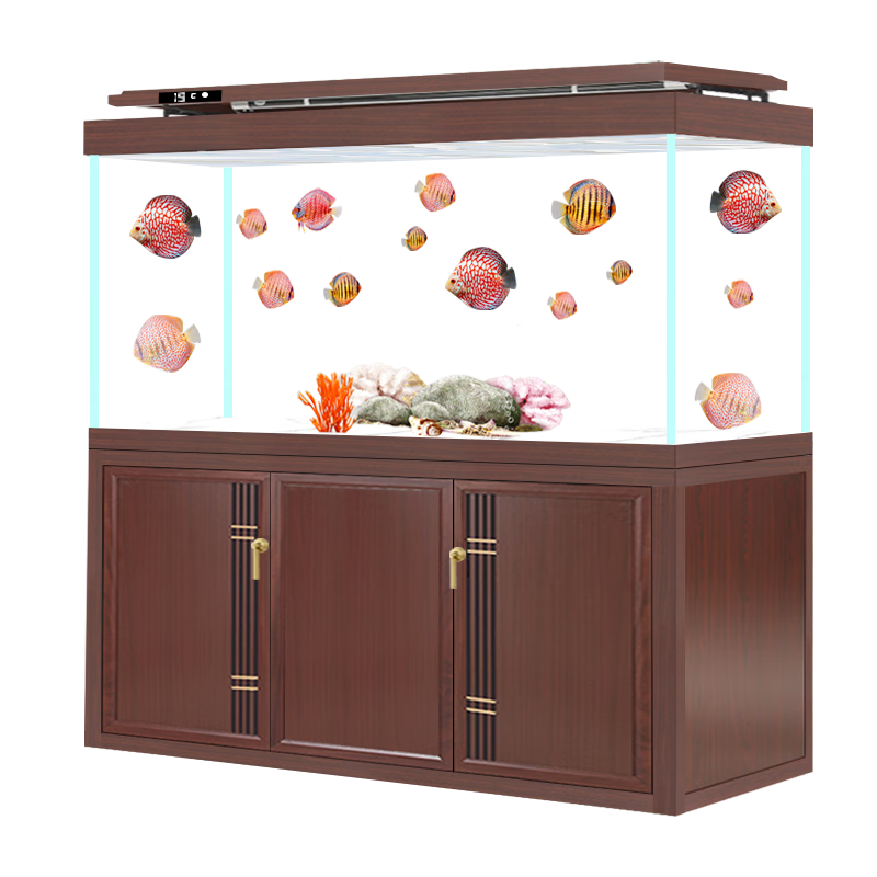 江彩無管道魚缸客廳大型卓缸內(nèi)無管件底濾寧靜音屏風隔斷超白魚缸定制 長120寬60缸75柜80燈6總高161cm