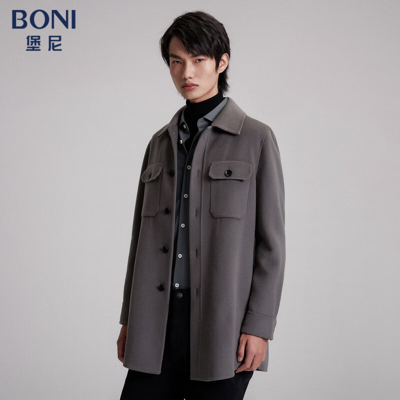 boni/堡尼羊毛呢子大衣男中长款秋冬新款轻商务休闲男士呢大衣时尚