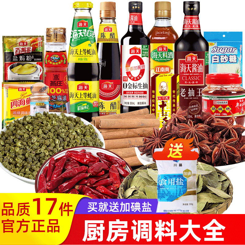 四季常青 海天调料大全 做菜调料17件厨房家用炒菜调味料小瓶佐料海天