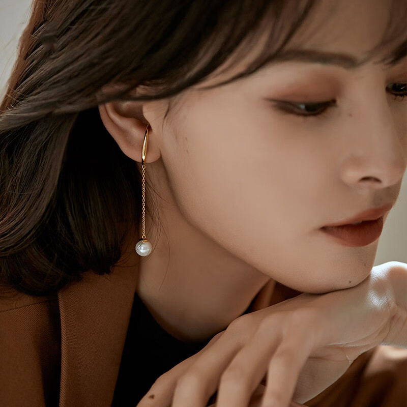 珠惠魅感法式挂耳耳夹无耳洞女珍珠耳挂耳饰耳骨夹耳环 一短一长 不