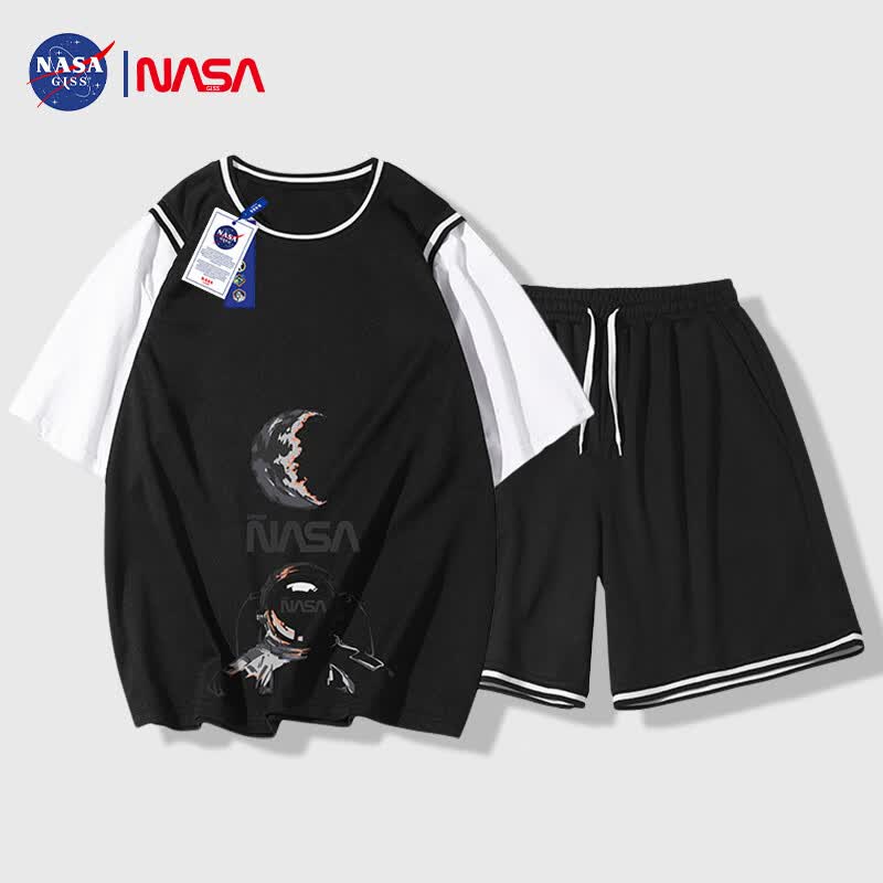 NASA GISS短袖套装男夏季潮牌宇航员两件套男士运动休闲套装 黑色 XL 使用感如何?