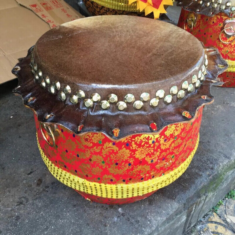 佛山獅鼓寸牛皮鼓舞獅南獅醒獅鼓鑼鼓龍舟鼓 10寸紅色鼓身配鼓棒