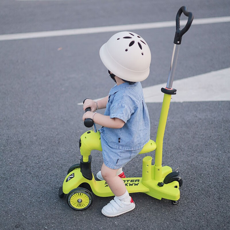 贝儿佳滑板车儿童滑滑车四合一1-3-6岁宝宝可坐可骑滑步车三合一溜溜车 四合一万向轮抹茶绿+围栏 +推杆