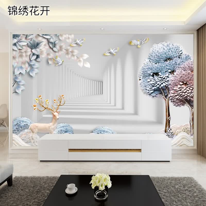 北欧风电视墙壁纸简约现代影视墙壁布麋鹿装饰墙纸客厅简欧电视背景墙