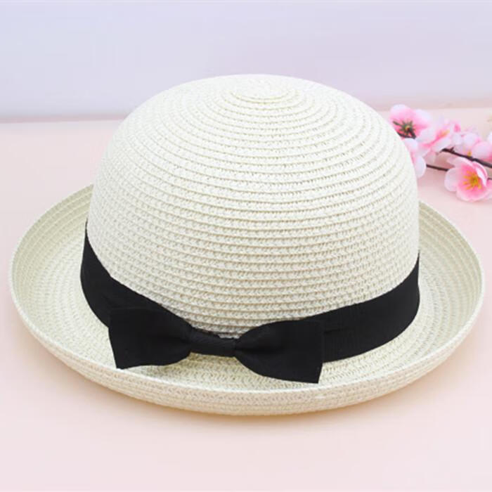 狼韩版潮遮阳帽女士小沿草帽渔夫太阳帽子春夏可折叠卷边沙滩帽 白色