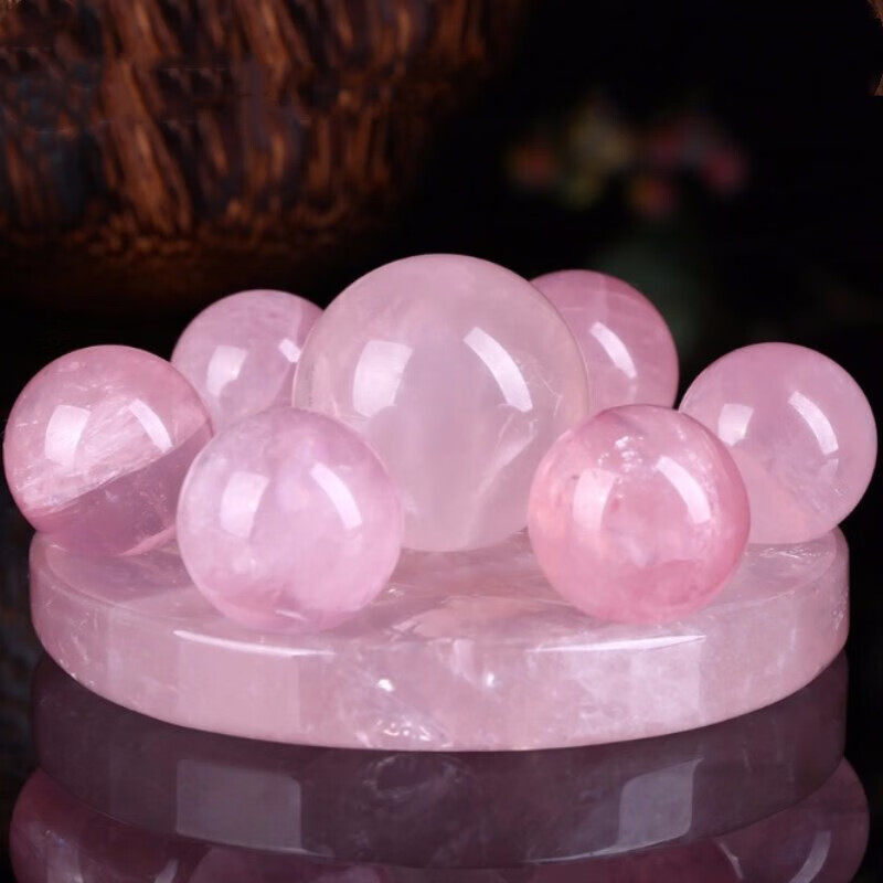 彩荷粉红色水晶球 粉水晶七星阵摆件 灵气能量感情桃花婚姻原石 粉水晶底盘直径12-13厘米+7个球