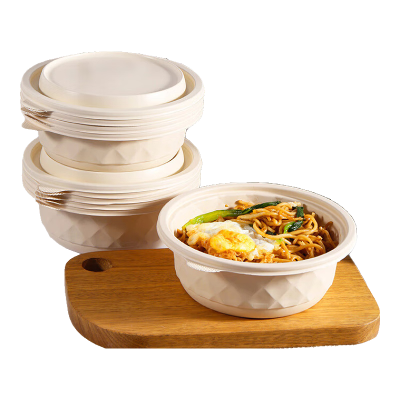 佳茉一次性圓碗600ml*50套  帶蓋可降玉米淀粉圓形打包餐盒外賣碗