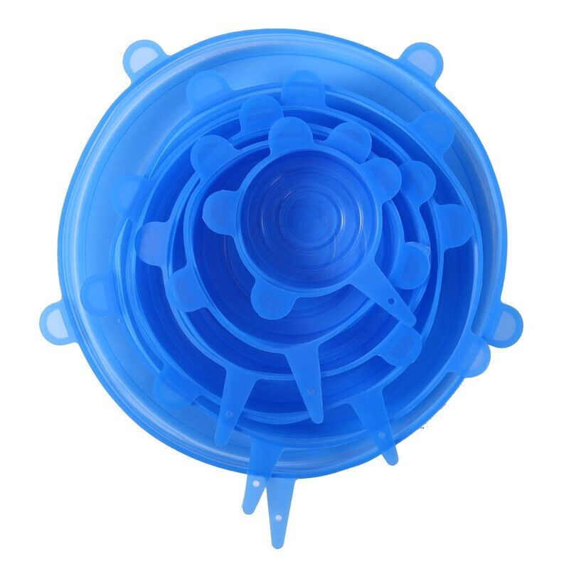 食品级硅胶神器保鲜盖万能碗盖密封膜盖子家用多功能通用保险拉伸密封 硅胶保鲜盖-蓝色6件套