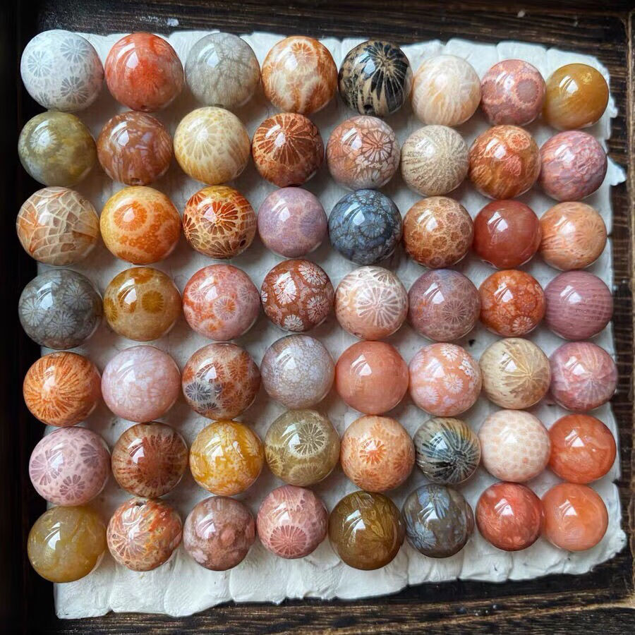 菩萃阁多彩珊瑚玉菊花石手串散珠可穿毛衣链 多圈随机发货一颗 10m