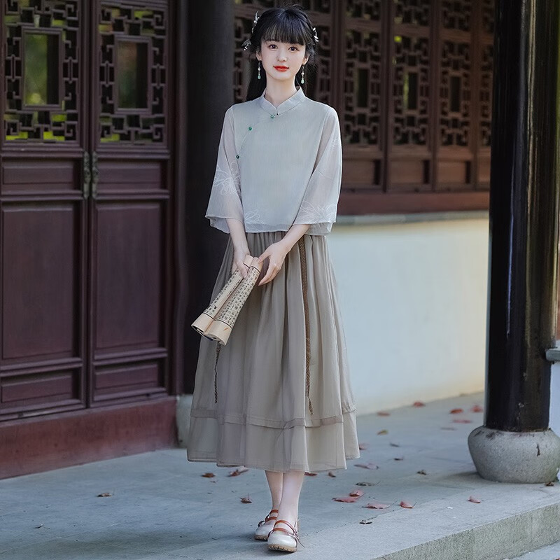 景华年改良汉服成人女夏季复古新中式汉元素文艺唐装中国风上衣裙子套装 杏色上衣+咖色裙子 L怎么样,好用不?