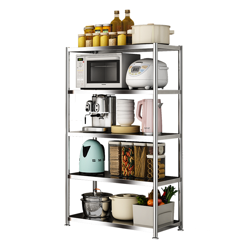 溢彩年华 加厚不锈钢厨房置物架 落地微波炉架家用货架储物架子多层收纳架蔬菜架杂物架五层7131-SR