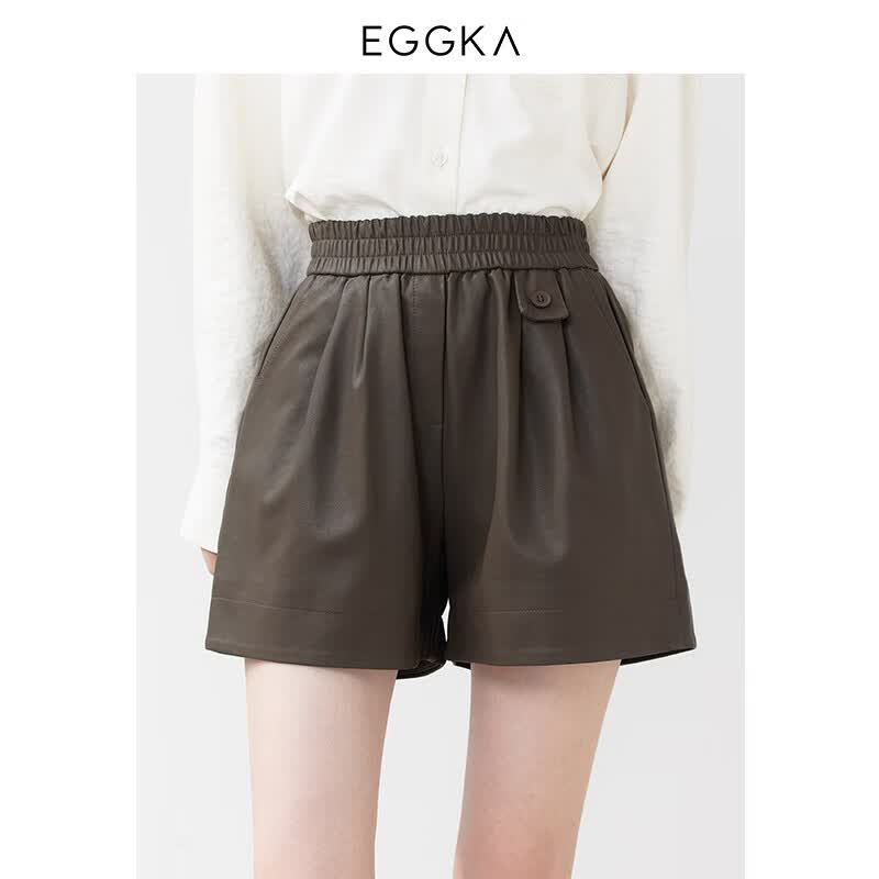 EGGKA 休闲皮裤女高腰秋冬季2023年新款小个子宽松直筒阔腿短裤子 咖色 XL怎么样,好用不?