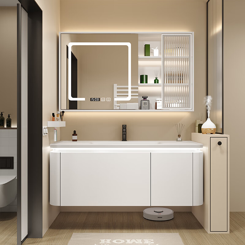 奶油风浴室柜肤感可丽耐一体盆卫生间洗手盆柜组合洗脸盆柜洗漱台