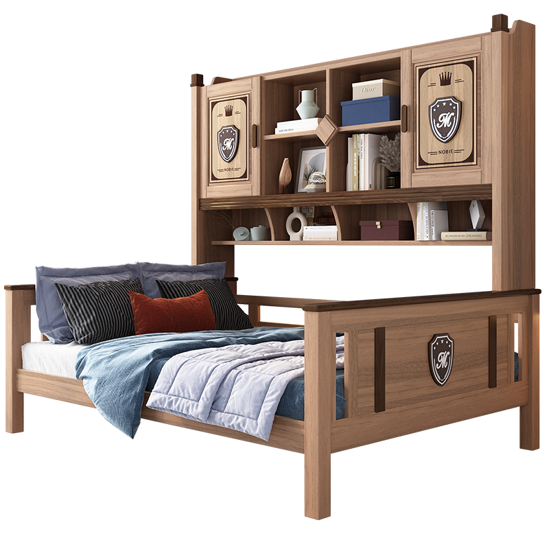 优漫佳 衣柜床儿童床鹅掌楸全实木书柜床男孩床女孩床家具 衣柜床(含书架) 1.35*2.0米