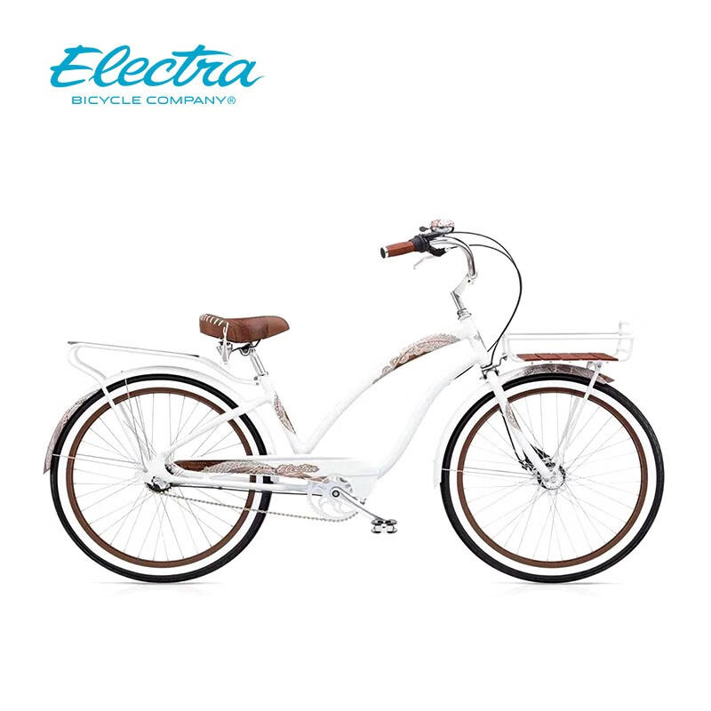 Electra 成人自行车女3变速女式轻便时尚淑女单车26寸脚踏车子代步车 白色木槿花 内3速