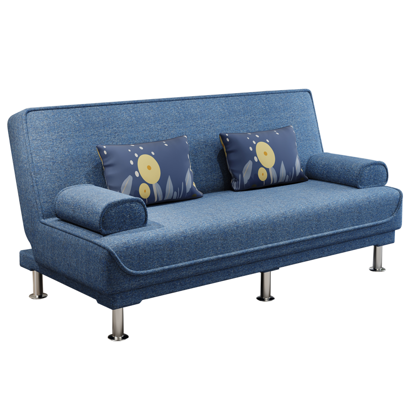 徽月 多功能折叠沙发床两用简易布艺小户型客厅懒人双人三人位租房家具免洗科技布可拆洗沙发 海之蓝麻布 不拆洗1.2米长配2个扶手枕不配腰枕