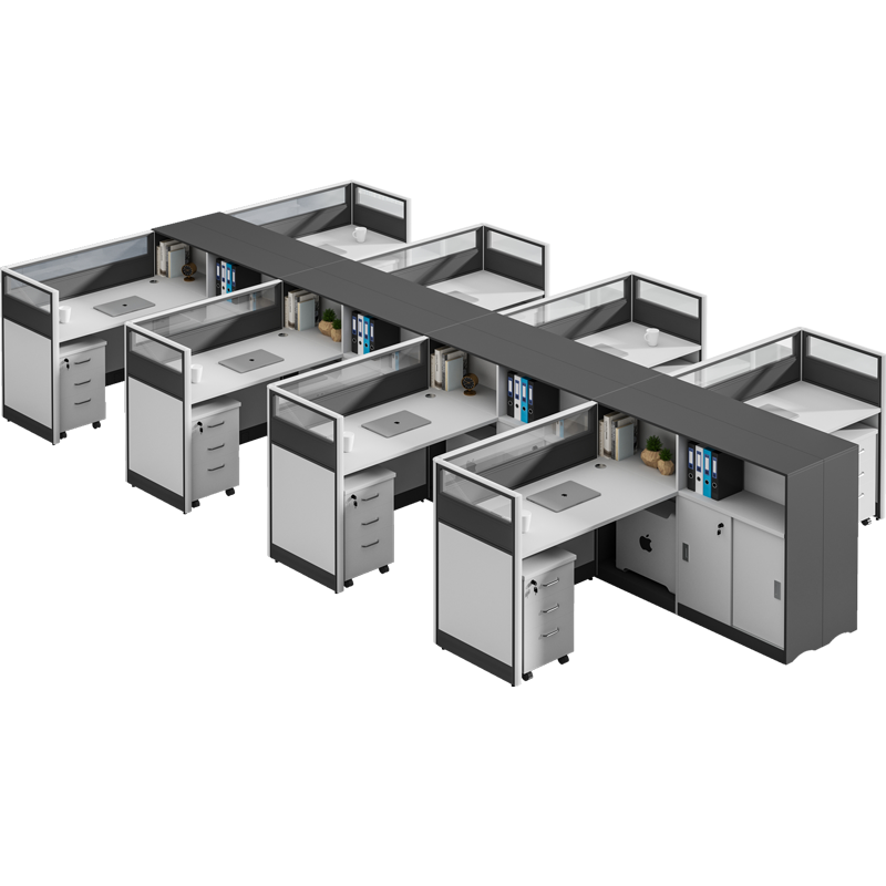 kuoson 办公桌组合财务职员办公电脑桌卡座T型八人实验室带储物侧柜屏风工位(含活动柜)