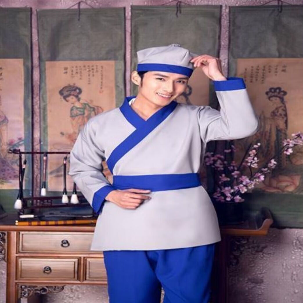 phcp古装汉服古代家丁小二仆人书生船夫演出茶馆酒店工作服装男女表演