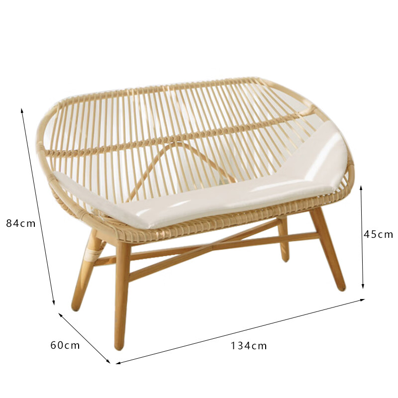 悌醒沙发真藤民宿休闲阳台双人藤椅小户型竹藤印尼藤编家具 双人位