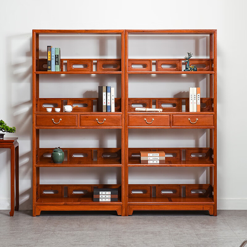 宋韵红木家具缅甸花梨(学名:大果紫檀)全实木书柜定制书房新中式书柜