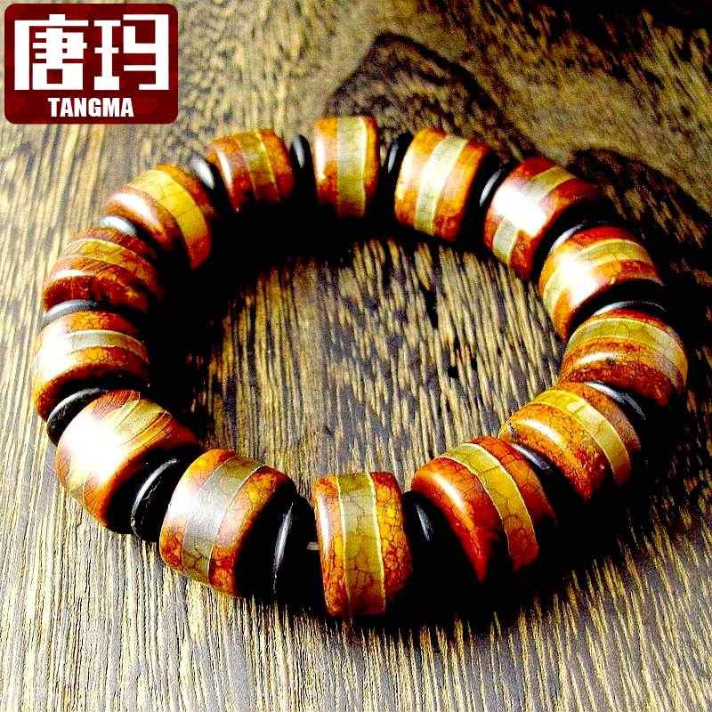 唐玛罕见一线天珠玛瑙手链男平安扣药师手串男款佛珠西藏老皮佛珠