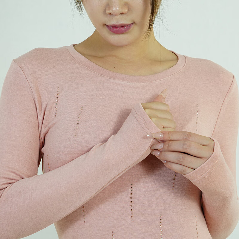 三枪秋冬热力高弹女双面绒圆领长袖时尚内搭柔软贴身保暖打底衫 裸粉 2XL -4XL