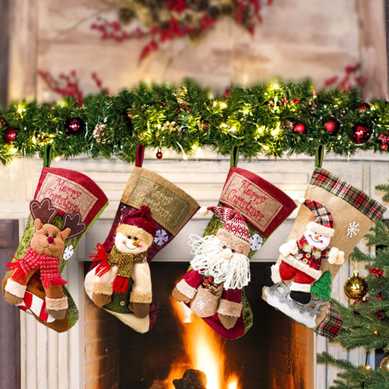 千棵树圣诞袜子礼物袋大号圣诞节老人礼品袋幼儿园儿童礼物袜挂件装饰品 圣诞袜44X21CM【发麋鹿款】 大