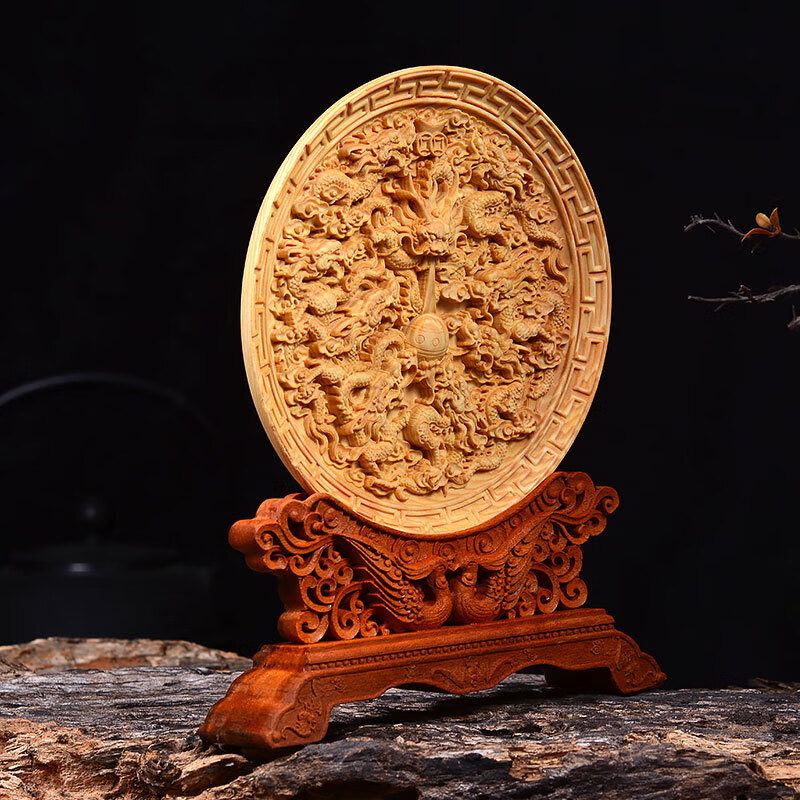 姬幻小叶黄杨木雕摆件实木雕刻工艺品九龙戏珠艺术品黄杨木料仿古装饰