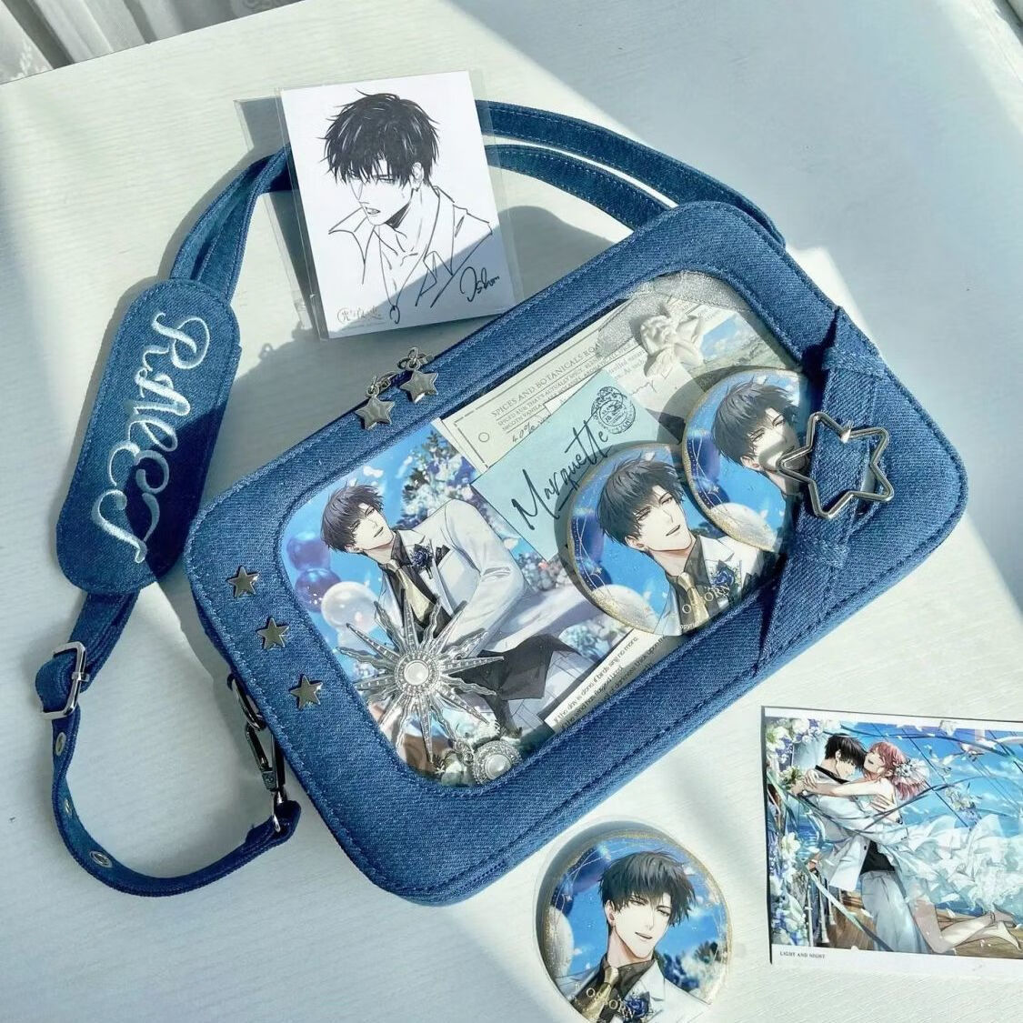 多康美画框痛包小食量单肩斜挎包谷子多功能少女百搭方形透明牛仔包