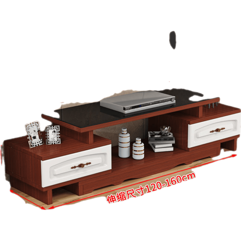 岚筠烽欧式电视柜茶几组合小户型客厅钢化玻璃茶几简约现代伸缩电视机柜 两抽电视柜【柚木+黑玻】